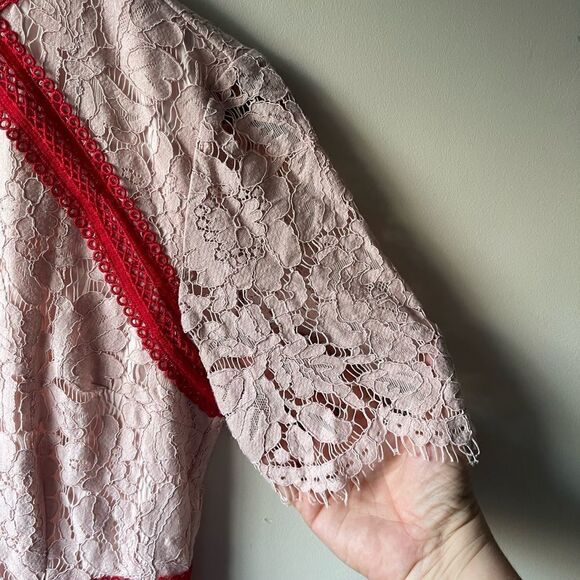RACHEL Parcell pink and red lace short sleeve knee length dress size small - Picture 8 of 16